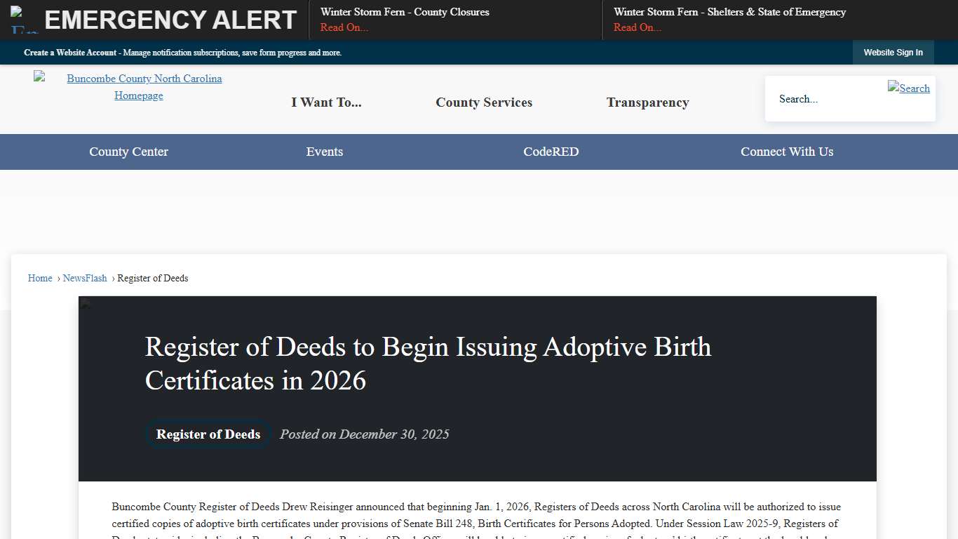 Register of Deeds to Begin Issuing Adoptive Birth Certificates in 2026 • Buncombe County, NC